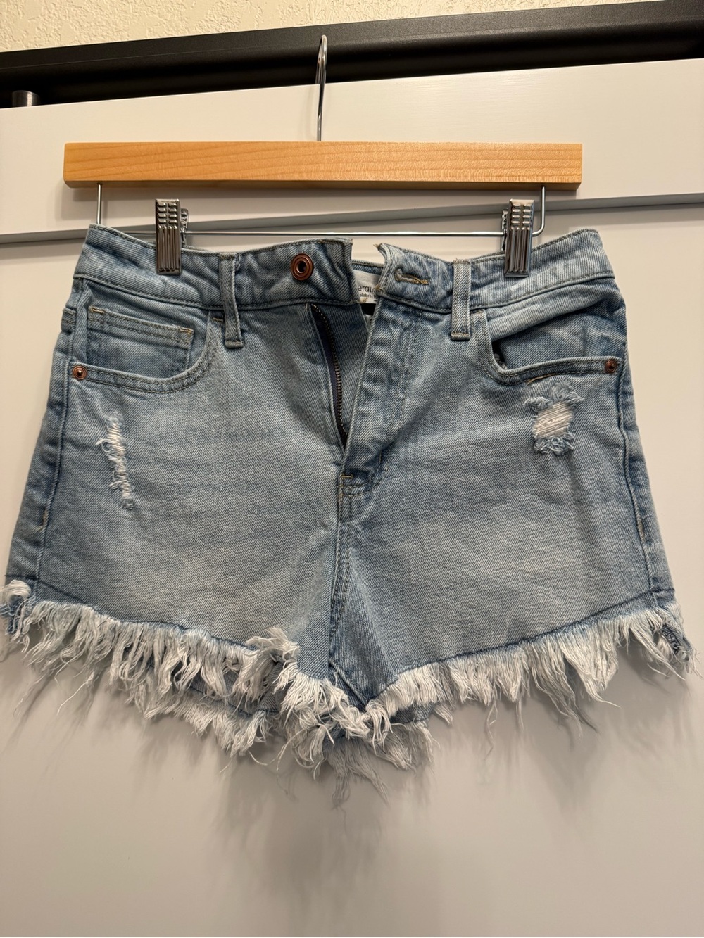 ReGeneration High Waisted Festival Light Wash Frayed Hem Denim Shorts